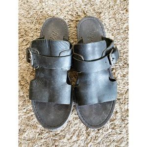 Genuine leather moccasin sandals in black